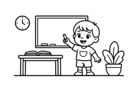 A child writing on the board – School coloring page