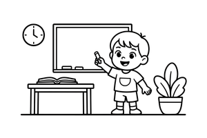 A child writing on the board – School coloring page