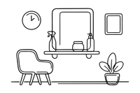A big salon mirror on the wall with a shelf of bottles below – Hair Salon coloring page
