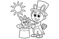A magician in a top hat pulling a rabbit out of the hat – Creative Artist Performer coloring page