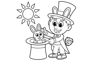 A magician in a top hat pulling a rabbit out of the hat – Creative Artist Performer coloring page
