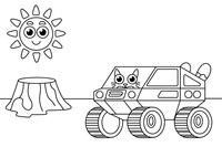 A space rover next to a big crater – Space Rover Trails coloring page