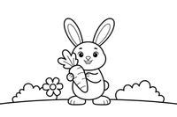 A smiling bunny holding a carrot – Playful Bunny Pet coloring page