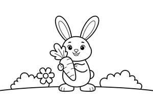 A smiling bunny holding a carrot – Playful Bunny Pet coloring page