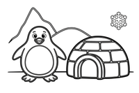 A penguin next to an igloo – Penguin Arctic Adventure coloring page