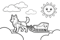 Husky pulling a sled across the snow – Husky Dog Playtime coloring page