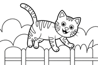 Tabby Cat balancing on a fence – Tabby Cat at Play coloring page