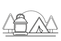 A lantern on the ground by the tent – Essential Camping Gear coloring page