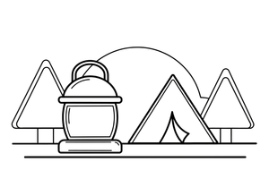 A lantern on the ground by the tent – Essential Camping Gear coloring page
