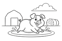 A pig rolling in a mud puddle – Pig coloring page