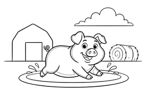 A pig rolling in a mud puddle – Pig coloring page