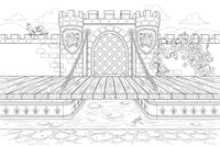 A castle drawbridge and gate (close-up) – Castle coloring page