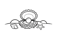 An open oyster with a shiny pearl inside – Shells & Treasures Collection coloring page