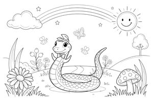Grass Snake and Fairy Dust – Enchanted Grass Snake coloring page