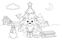 A Christmas tree decorated with big round ornaments – Christmas tree coloring page