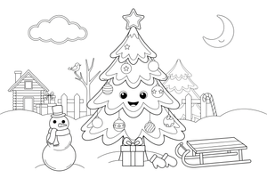 A Christmas tree decorated with big round ornaments – Christmas tree coloring page