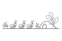 Three little ants walking in a line toward an anthill – Insects & Bugs Insect coloring page