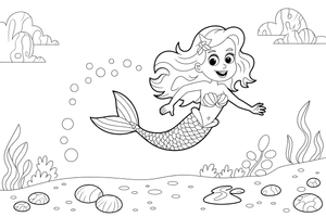 Mermaid chasing a trail of bubbles – Mermaid Magical Moments coloring page