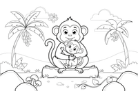 A mama monkey holding her baby – Monkey coloring page