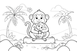 A mama monkey holding her baby – Monkey coloring page