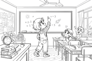 A child writing on the board – School coloring page