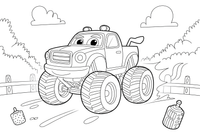 Monster Truck driving on two wheels – Monster Truck Sport Race Series coloring page
