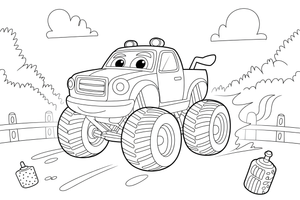 Monster Truck driving on two wheels – Monster Truck Sport Race Series coloring page