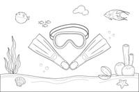 A diving mask and flippers – Deep Sea Diver Submarine coloring page