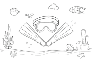 A diving mask and flippers – Deep Sea Diver Submarine coloring page