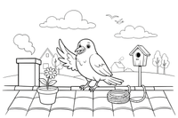 A jackdaw perched on a rooftop – Lithuanian Bird Collection coloring page