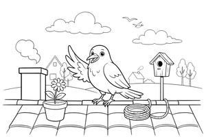 A jackdaw perched on a rooftop – Lithuanian Bird Collection coloring page
