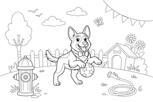 German shepherd with ball – Playful German shepherd Dog coloring page