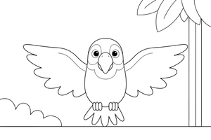 A parrot spreading its big wings among the leaves – Safari & Jungle Wild Animals coloring page