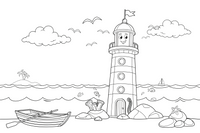A lighthouse on a sunny day with seagulls – Lighthouse coloring page