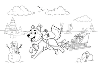 Husky pulling a sled across the snow – Husky Dog Playtime coloring page