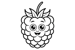A close-up of a raspberry with its tiny bumps (as a few big simple shapes) – Juicy Berries coloring page