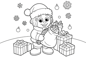Snowflake sack of gifts – Christmas Winter Treats coloring page