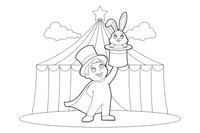 A magician pulling a rabbit out of a top hat – Colorful Circus Tent coloring page