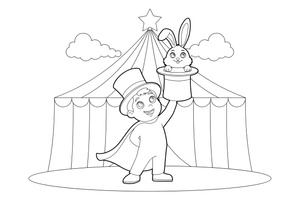 A magician pulling a rabbit out of a top hat – Colorful Circus Tent coloring page