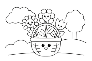 Marigold a basket full of flowers – Marigold Flower Garden coloring page