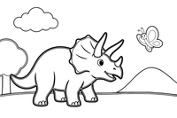 Triceratops chasing a butterfly – Triceratops Dinosaur Scenes coloring page