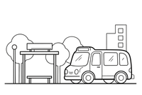 A bus stop with a bus arriving – Vibrant City Places coloring page