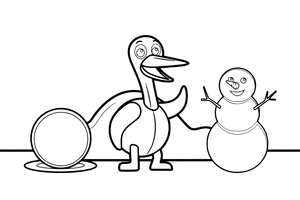A cheerful mummer in a wooden crane costume with a long beak – Pancake Day Winter Treat coloring page