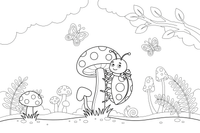 A ladybug climbing a tall mushroom – Mushroom Garden coloring page