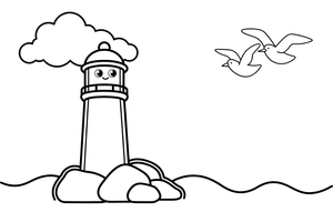 A lighthouse on a sunny day with seagulls – Lighthouse coloring page