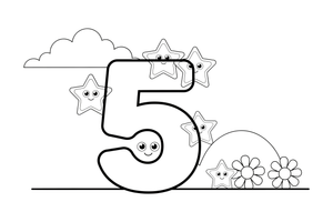 Number 5 with five stars – Number 3 Learning coloring page
