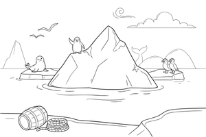 A big iceberg floating in the calm sea – Arctic Animals coloring page