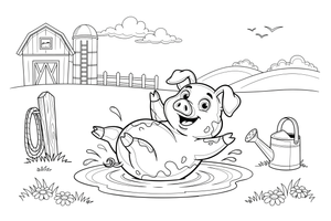 A pig rolling in a mud puddle – Pig coloring page