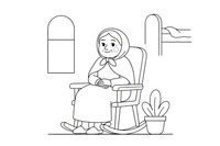 A kind grandma in a shawl sitting in her rocking chair – Little Red Riding Hood Story coloring page