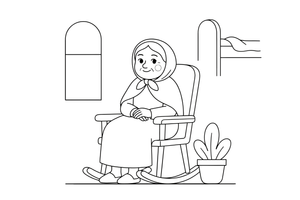 A kind grandma in a shawl sitting in her rocking chair – Little Red Riding Hood Story coloring page